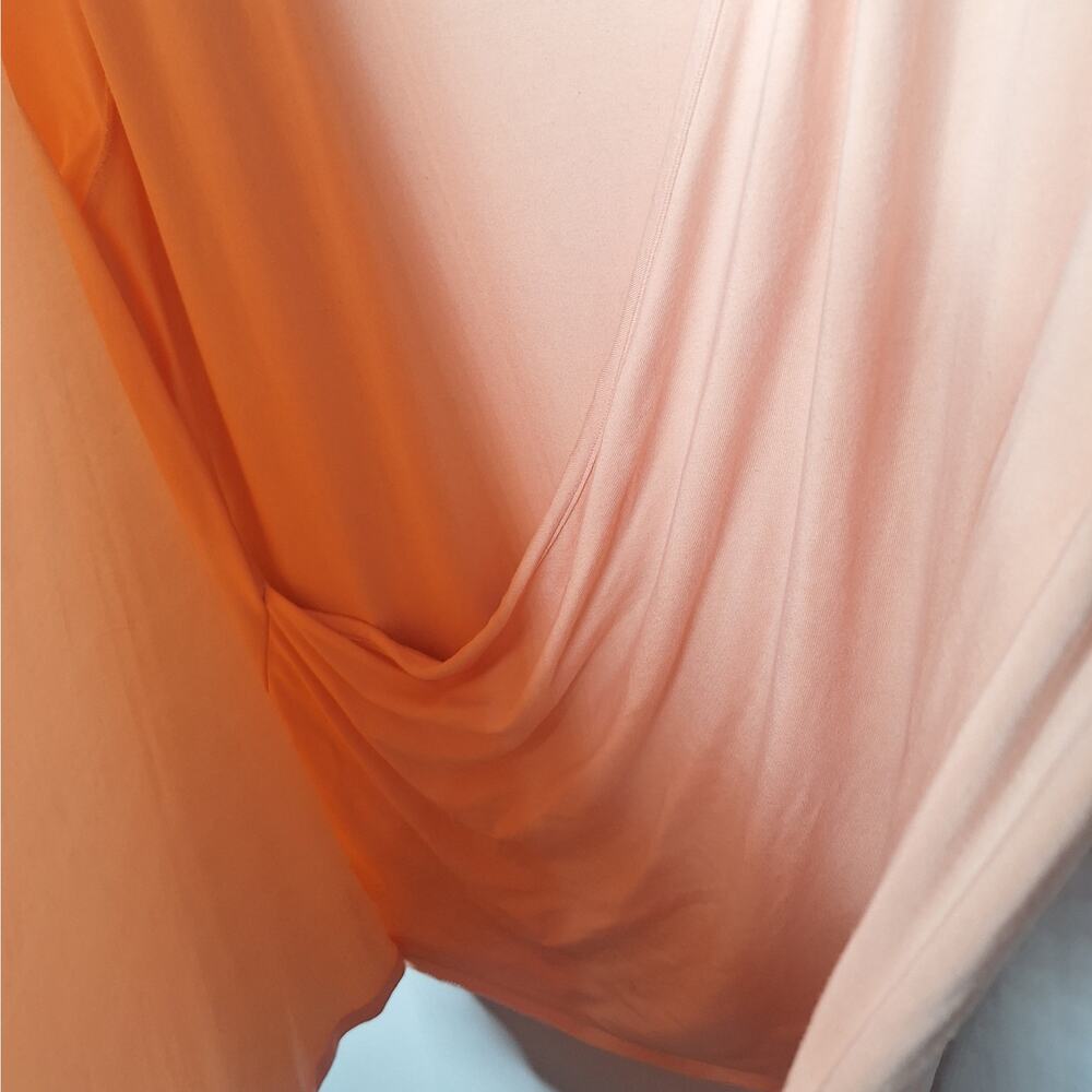 Talbots Woman Faux Wrap Top 3X Stretch Jersey 3/4 Sleeve Peach Ruched V-Neck - Picture 6 of 8